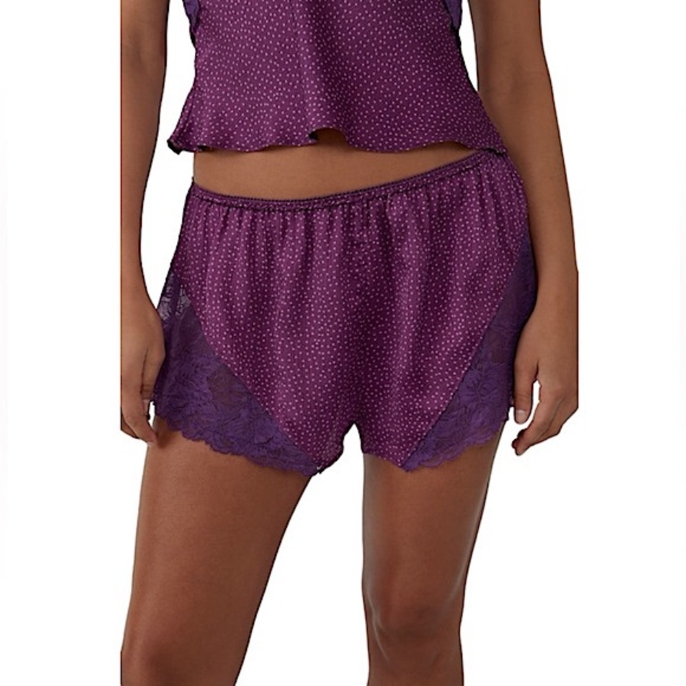Free People Dotted Lace‎ Trim Pajama Shorts